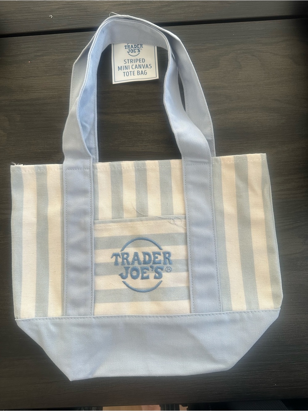 Trader Joe's Light Blue & White Striped Canvas Tote limited edition